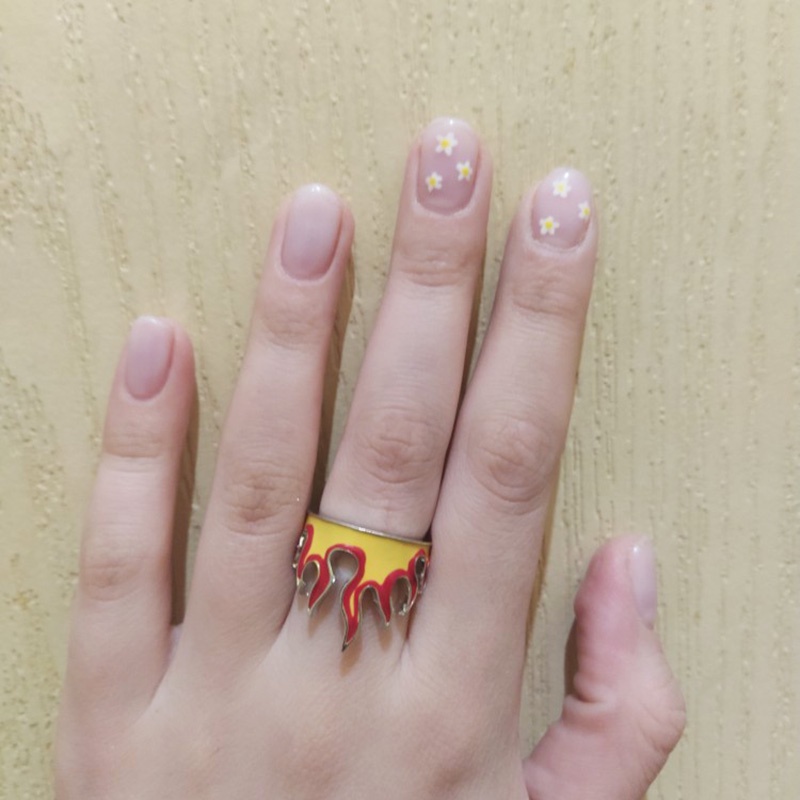 Cincin Model Terbuka Adjustable Desain Api Gaya Punk Untuk Pria Dan Wanita