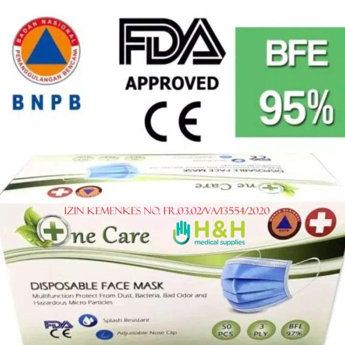 Masker Earloop 3ply One Care / Masker One Care / Masker karet One Care