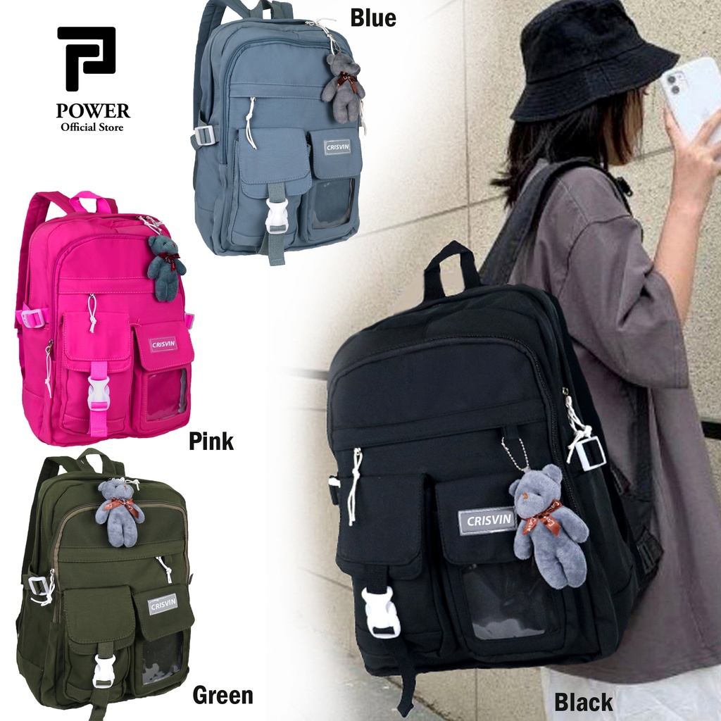 CRISVIN Tas Korea Import Ransel Remaja Kuliah Wanita dan Pria Tas Sekolah SD-SMP Backpack Fashion Korea Import #PS-53