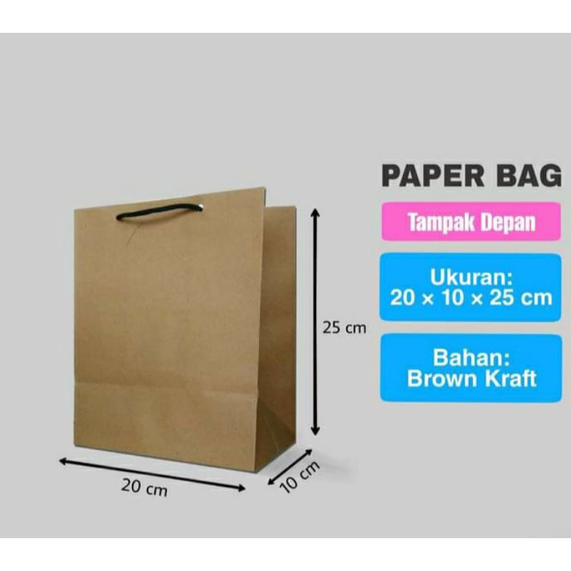 

paperbag polos coklat ukuran P20 L10 T25
