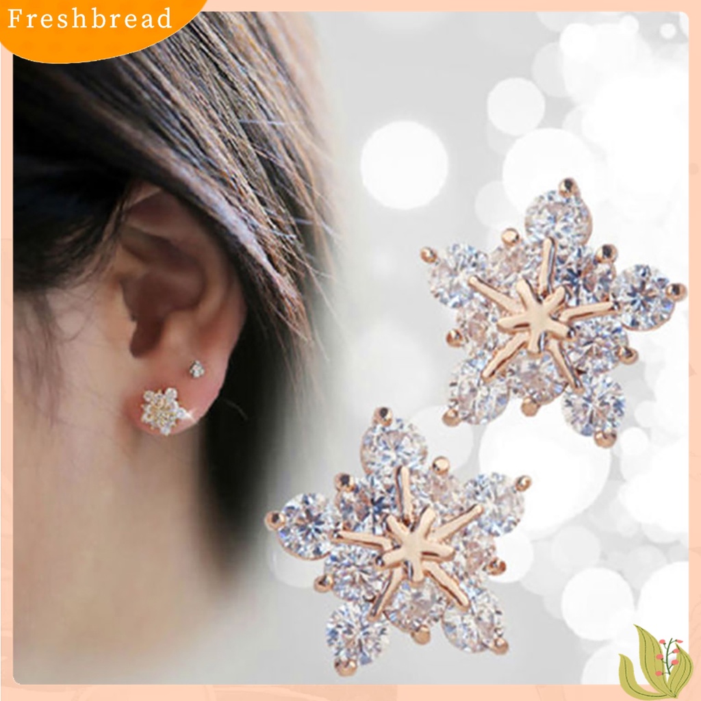 [Fresh] 1 Pasang Anting Tusuk Motif Snowflake Hias Berlian Imitasi Berkilau untuk Wanita / Hadiah