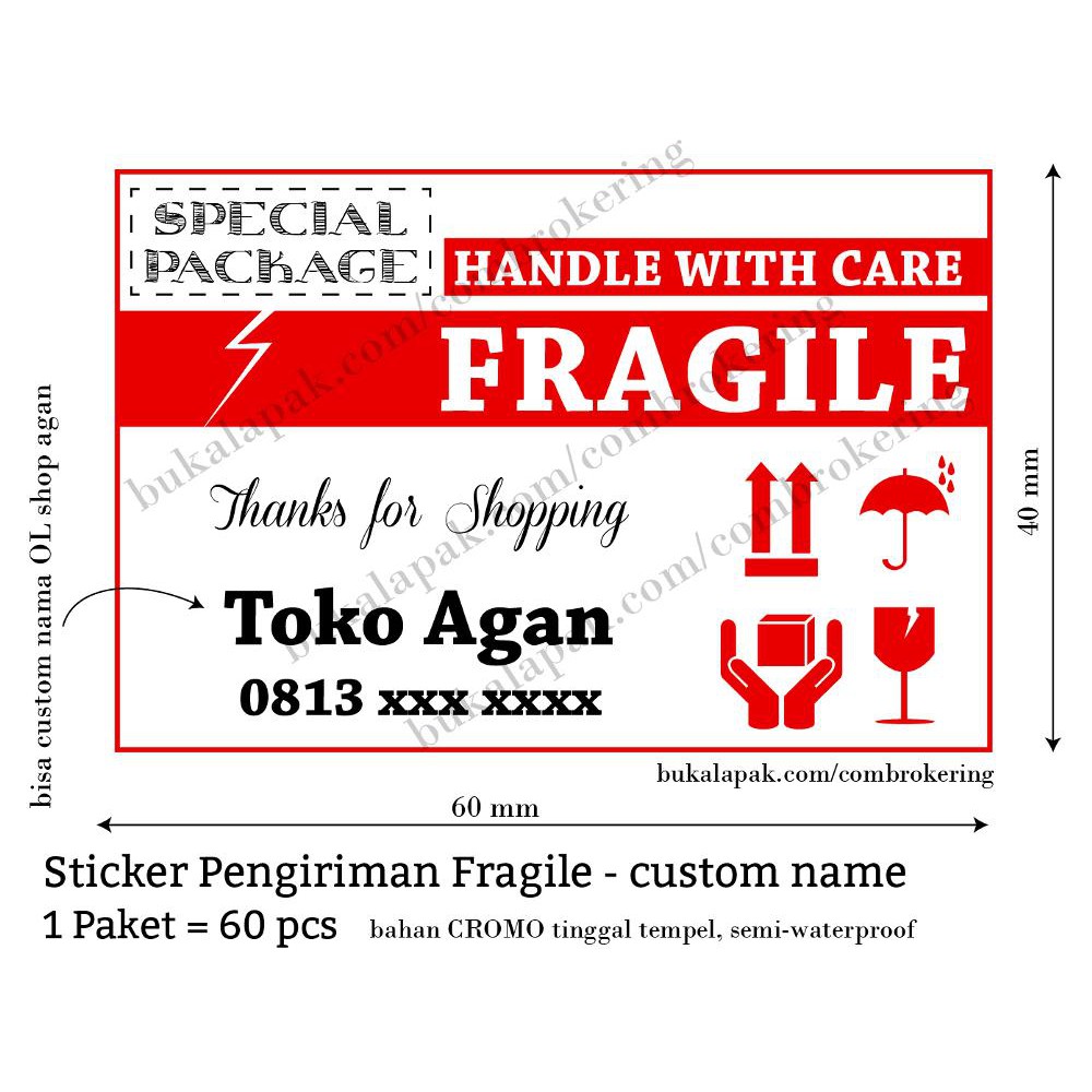 Jual Stiker   Sticker FRAGILE Online shop custom nama OL shop Diskon