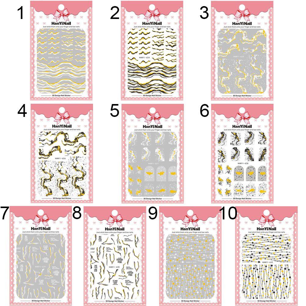 Solighter 3D Nail Sticker Bintang Garis Geometris Stripe Transfer Stickers