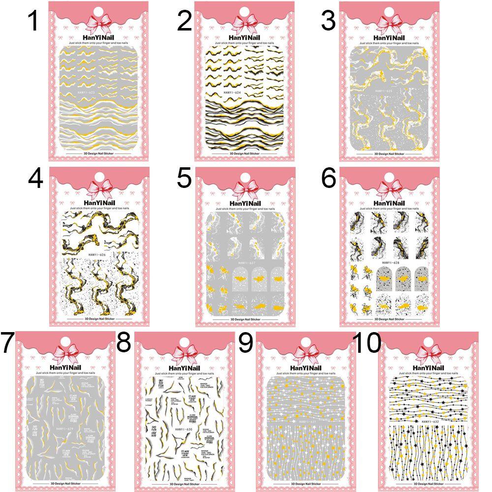 R-flower 3D Nail Sticker Self Adhesive Waved Lines Stripe Stiker Transfer