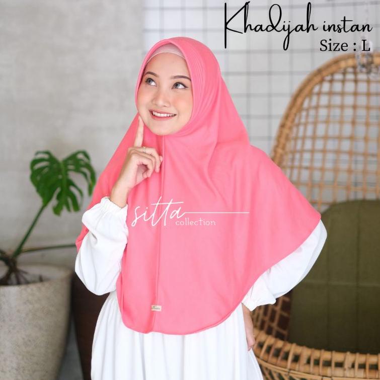 RECOMENDED (PART.2) Hijab Jilbab Instan Pet Antem Bahan Kaos Khadijah Polos Size L Ori By Sitta Hija