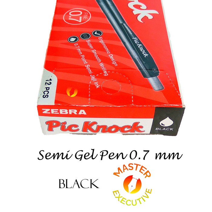 [Pak - 12 Buah] Zebra Picknock 0.7 mm Black Semi Gel Ink / Pulpen Cetak Cetek Hitam