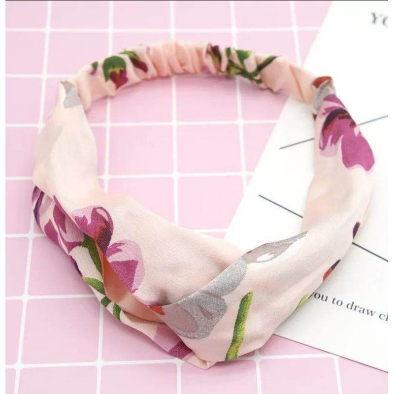 FLOWER HEADBAND BANDO KOREA MOTIF BUNGA BAHAN KAIN