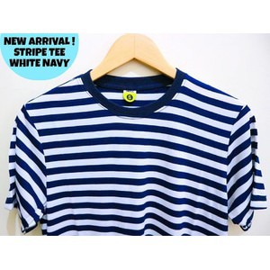 Baru TERMURAH Kaos Stripe NAVY PUTIH Cotton Rayon - Kaos Pria Bandung - Kaos Stripe Hitam Putih