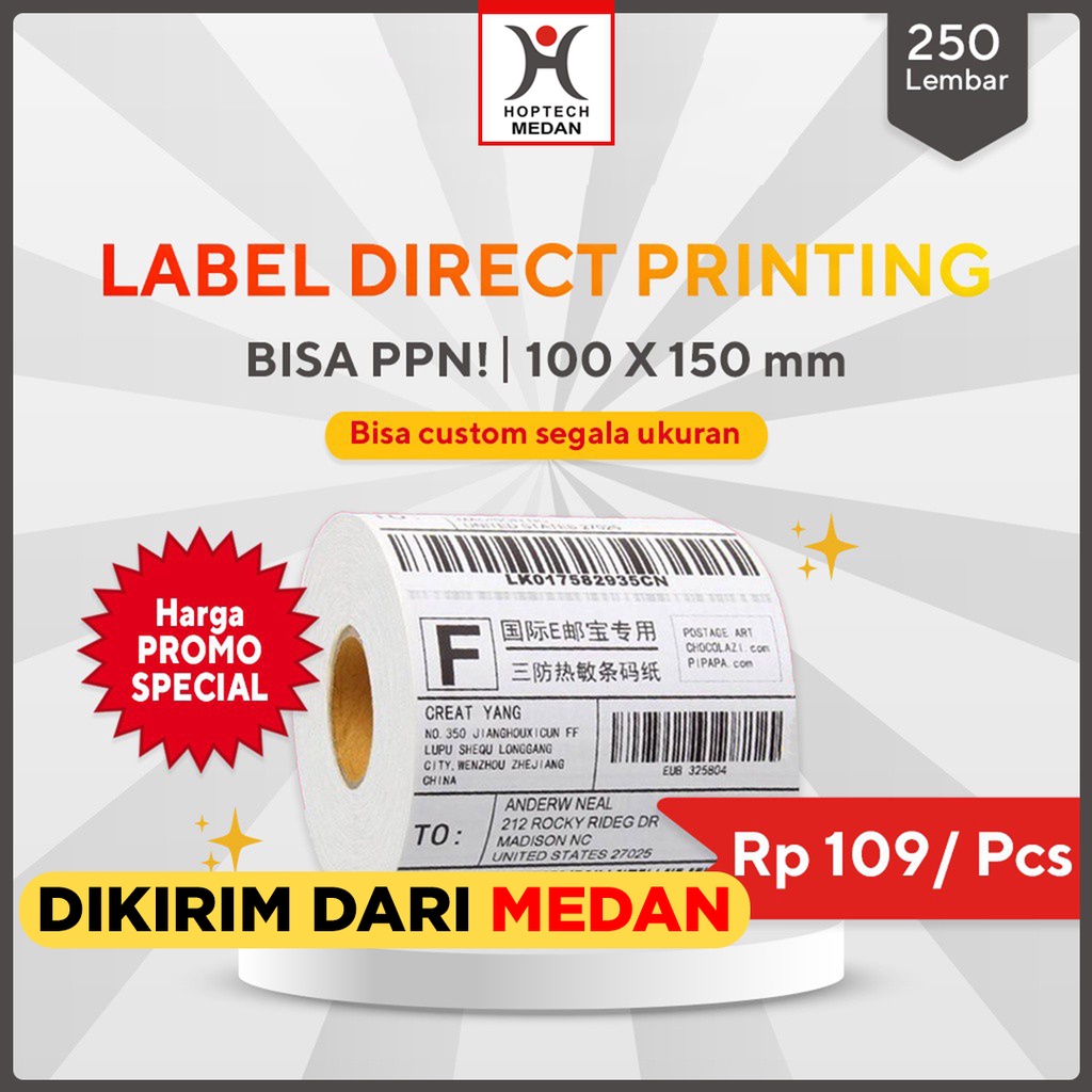 

100 x 150 Thermal Label Direct Barcode 100x150 isi 250 pcs ukuran A6 Thermal Lipat 500pcs