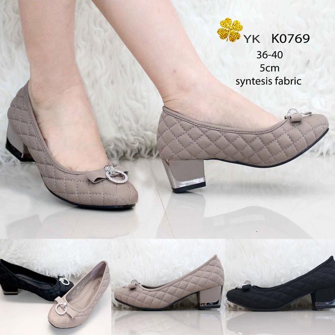Stok Ready Ykshoes 0769 Pantofel Hak Gemuk Sepatu Wanita Import Sepatu Hitam Grey