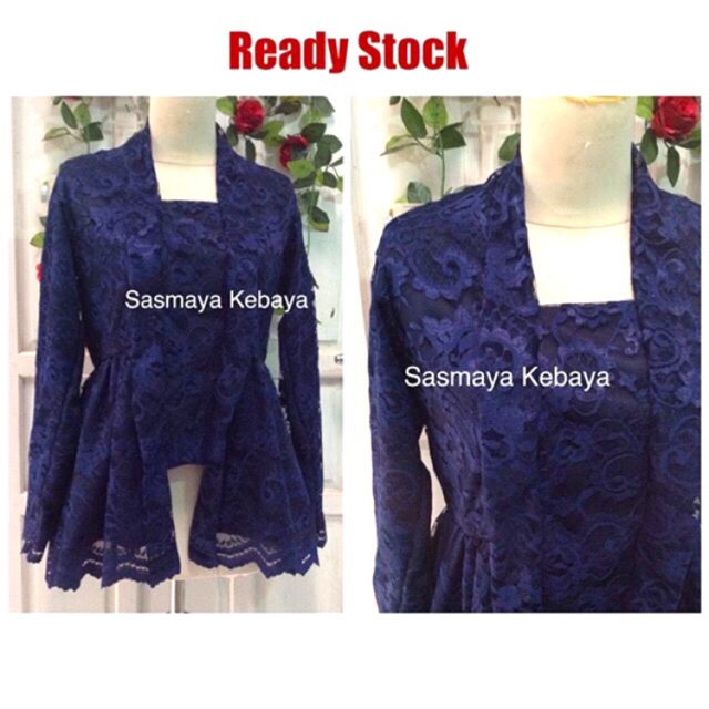 Kebaya brokat brukat wisuda lamaran pinguin peplum Navy blue biru sasmaya