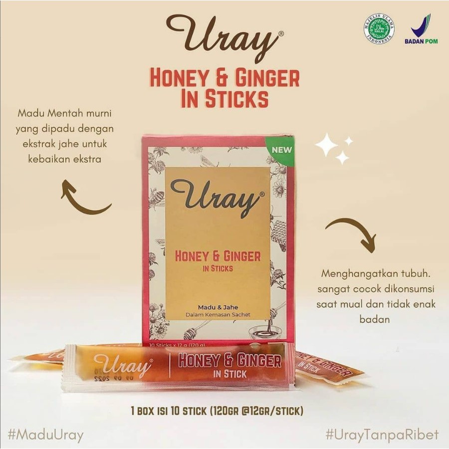 Madu Uray Honey &amp; Ginger Stick Sachet - Honey &amp; Ginger 10 Stick 120Gr