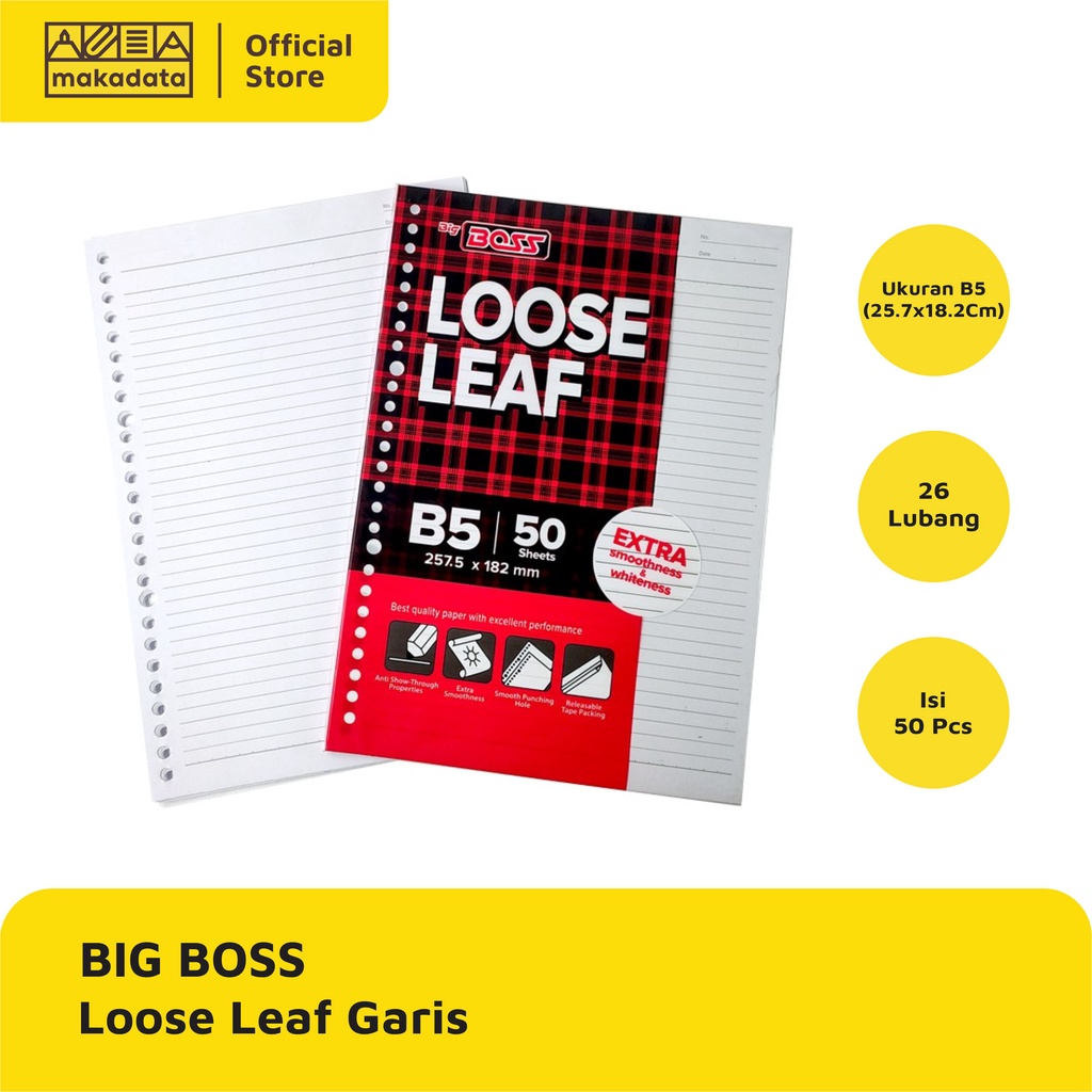 

LOOSE LEAF COLOR / KERTAS BINDER B5-50 BIG BOSS GARIS (1PAK) MURAH