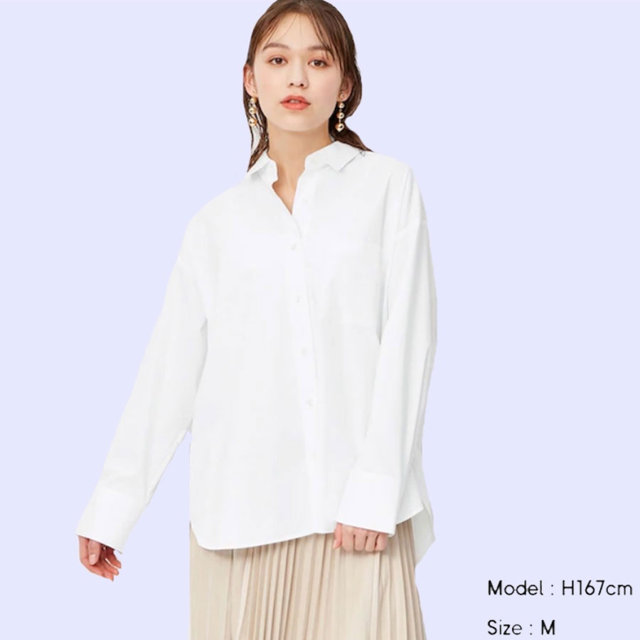 KEMEJA WANITA UNIQLO GU765 GU796 OVERSIZED LONG SHIRTS-WHITE