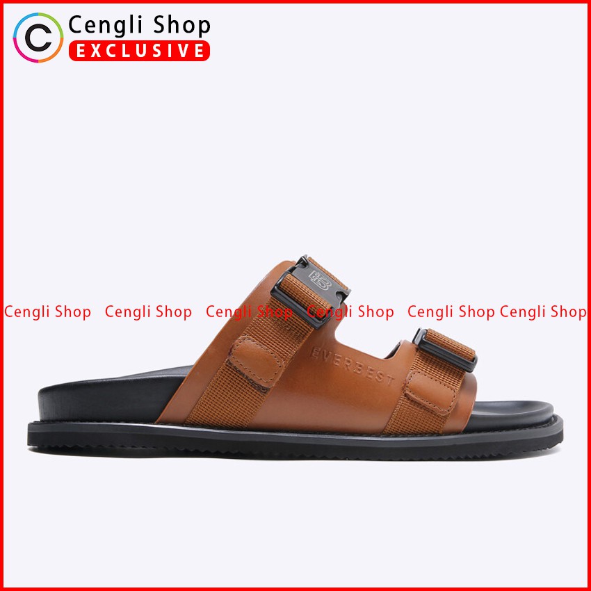 SANDAL KULIT EVERBEST PRIA ORIGINAL SLIDE CASUAL BRANDED COKLAT EM03