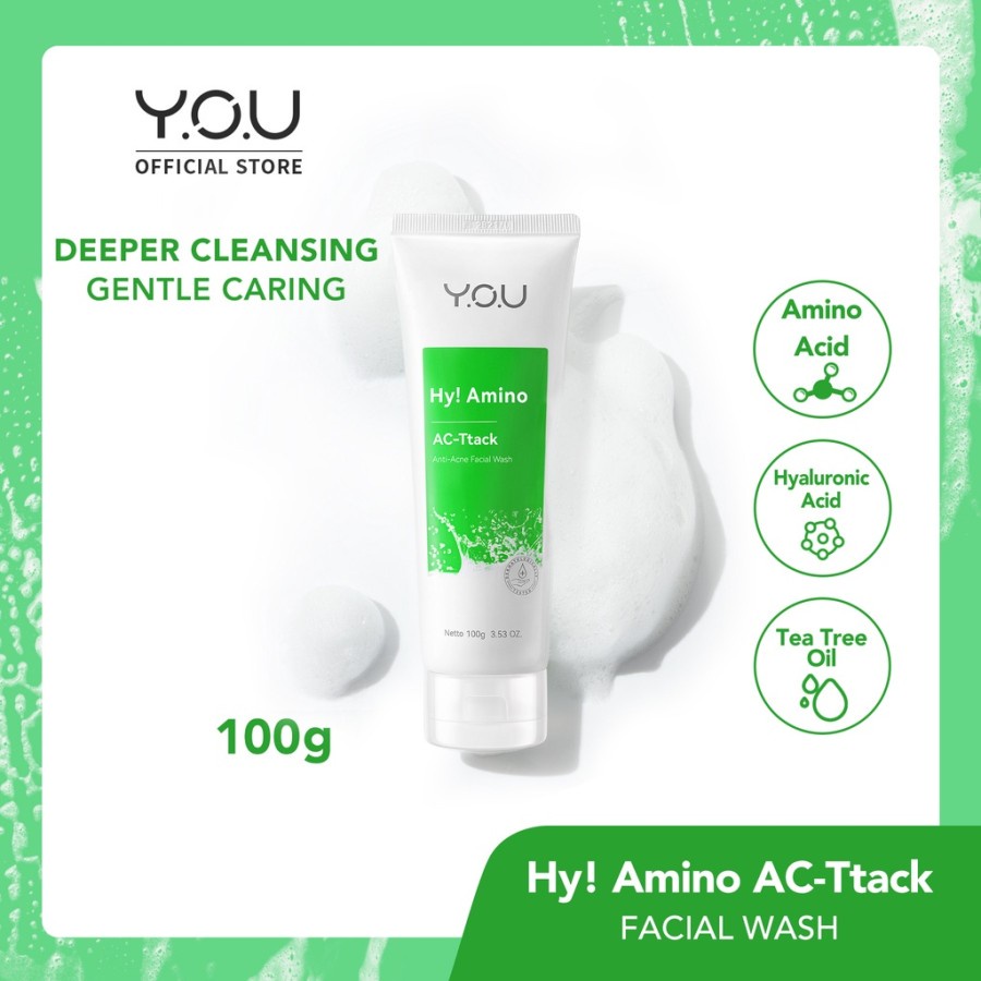 YOU Hy! Amino Facial Wash Oil Control, Sabun Cuci Muka YOU Hydrating, Brightening, Anti-Acne Acneplus Spot Neon Lasting Lip Tint R498 Triple UV Elixir SPF 50+