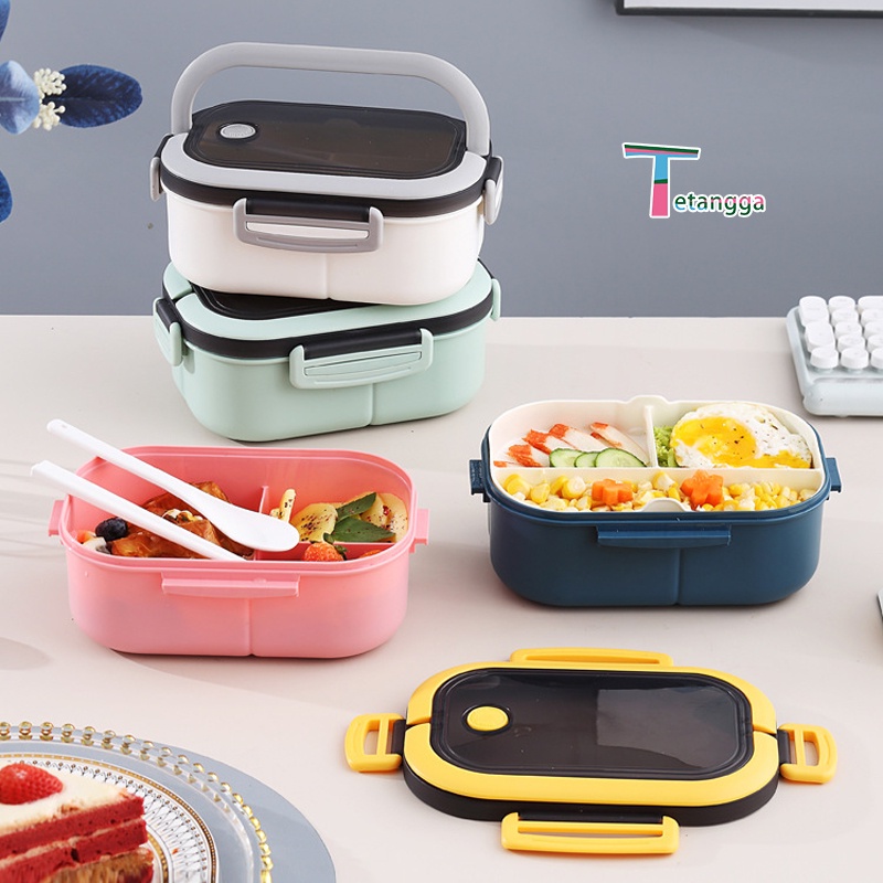 Tempat Makan Siang Kotak Bekal Single-Layer Makanan Bento Lunch Box Microwavable Anti Tumpah