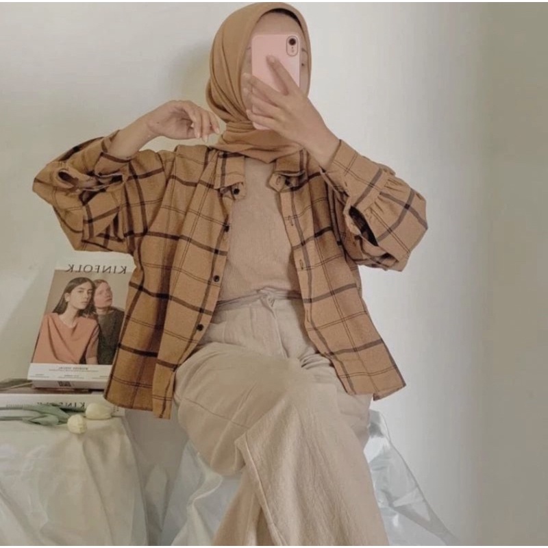 grosir_solo || KEMEJA NUMMA CROP TARTAN SHIRT / KEMEJA WANITA KOTAK OVERSIZE / KEMEJA CROP OVERSIZE