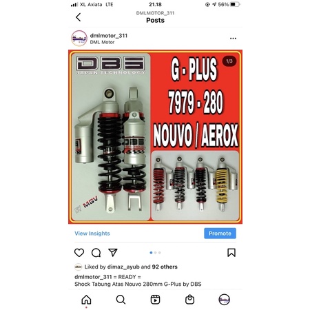 Shock DBS GOG Series 7979 Nouvo 280mm Shockbreaker Tabung Atas Nouvo