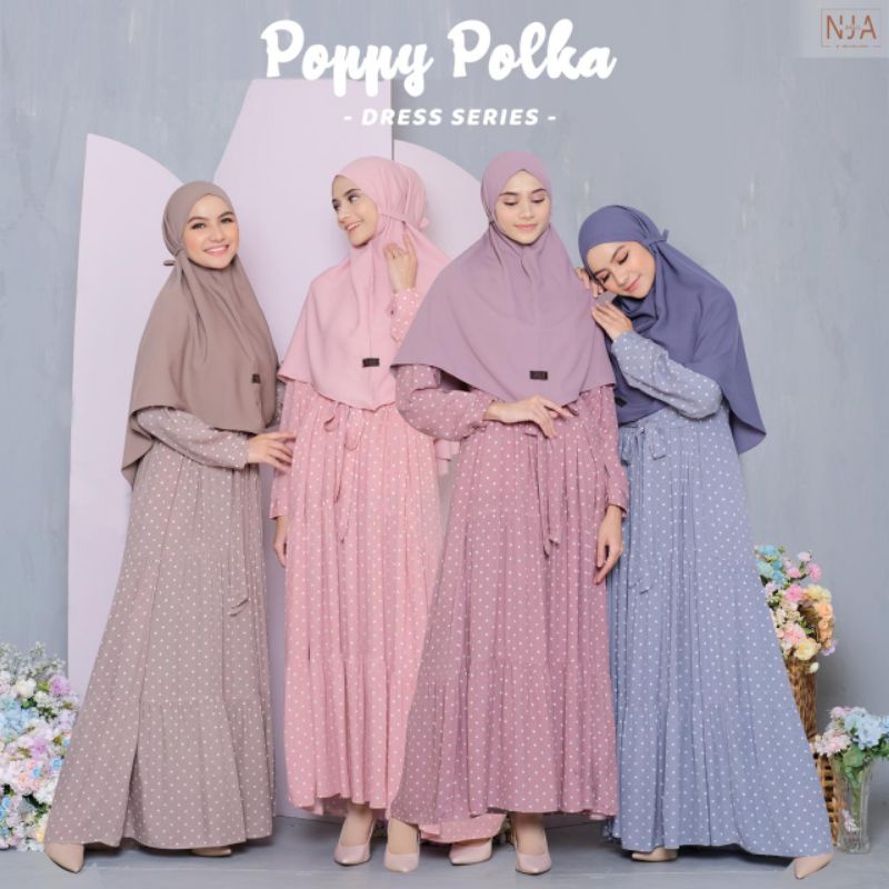 Poppy polka by NJA || Gamis rayon plat polkadot busui friendly gamis model kekinian simple