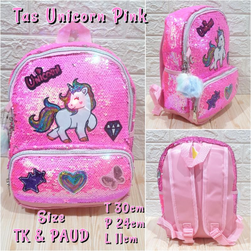 Tas Sekolah Anak Ransel Sequin Unicorn/LOL/Frozen cocok untuk anak Paud dan TK dan Playgroup