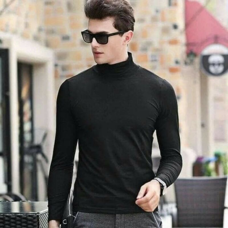 Jual Kaos Turtleneck Pria Jumbo Korea Kerah Tinggi Lengan Panjang