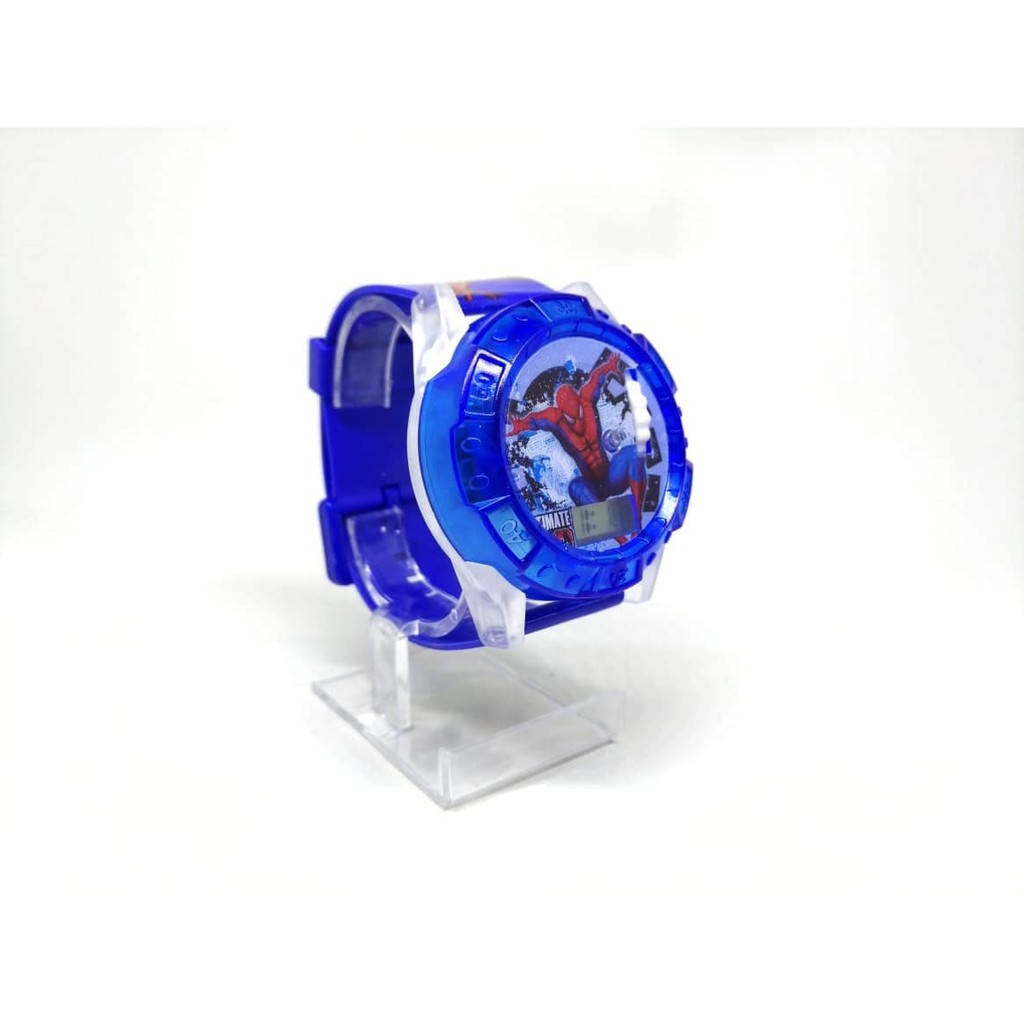 New Arrival JAM TANGAN ANAK LAKI LAKI MUSIK LASER PROYEKTOR SPIDERMAN LAMPU Low Price!