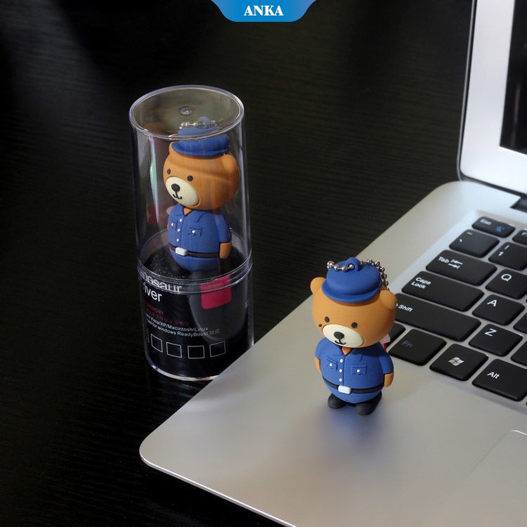 Kartun kreatif kepribadian boneka wali tak berwajah laki-laki U disk 16 GB/32 GB beruang lucu gantungan kunci komputer ponsel penggunaan ganda