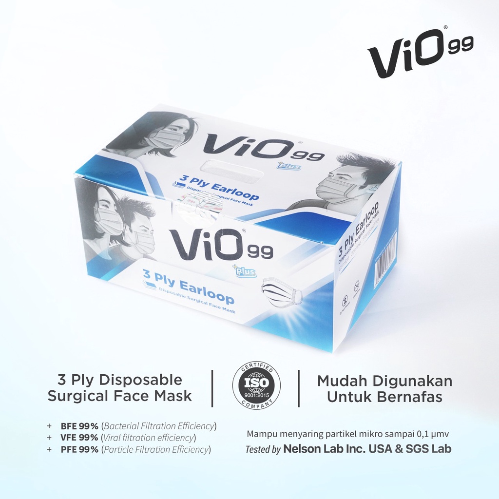 Murah Vio Mask Earloop Masker Medis Vio Earloop 3 ply - Masker Premium Lulus Uji Bfe Pfe Vfe