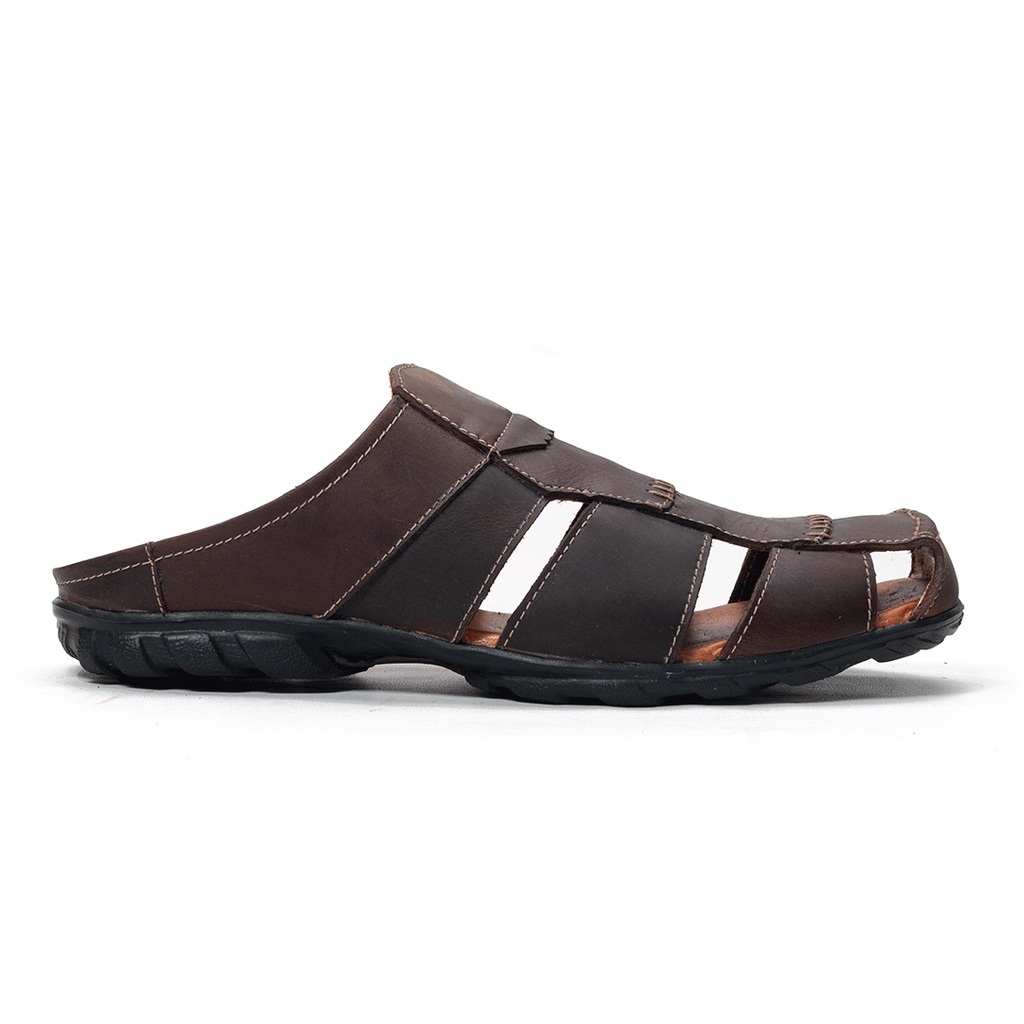 Sepatu Sandal Pria Kulit Asli Casual Santai Model Slop Bustong BT506 Coklat