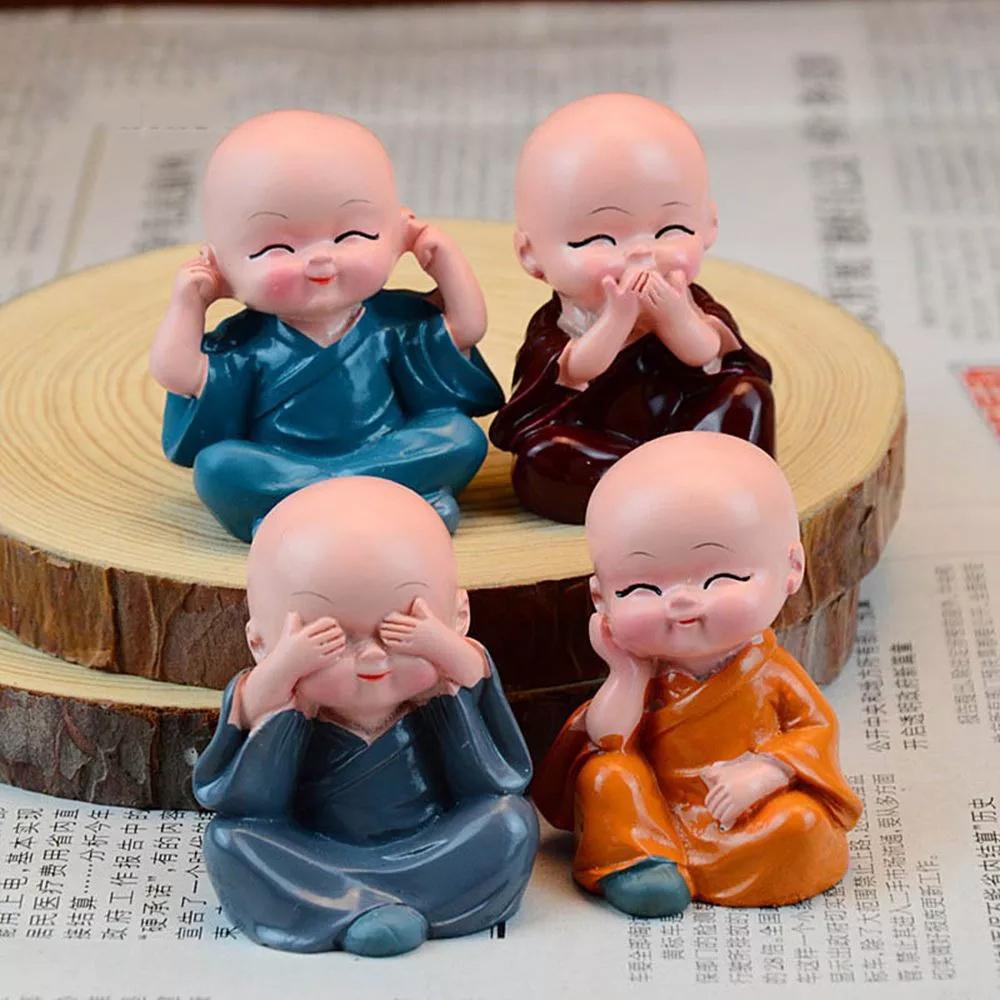 Lanfy Kerajinan Buddha Kecil Kungfu Patung Cowok Resin Shaolin Biksu Kecil