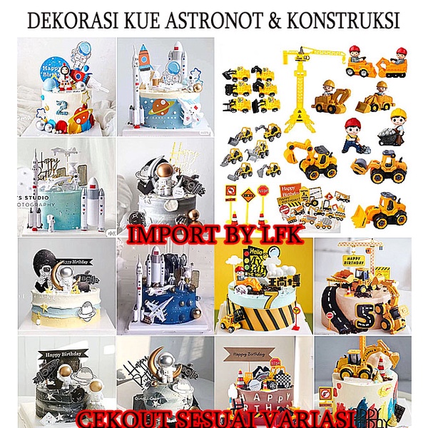 IMPORT CAKE TOPPER HAPPY BIRTHDAY DEKORASI PERLENGKAPAN KUE TUSUKAN TUSUK KONSTRUKSI ASTRONOT LUAR A