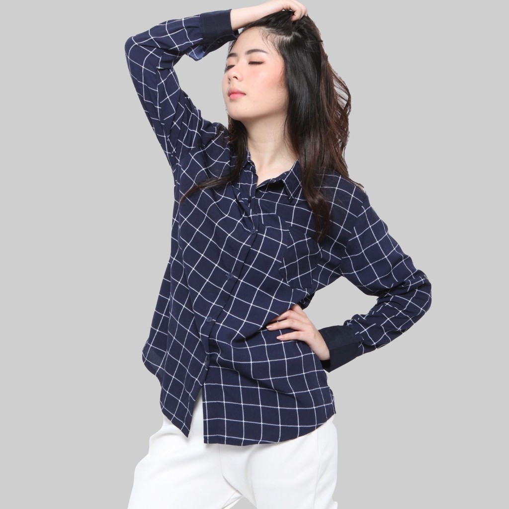 Monellina 06177 Kemeja Oversize Wanita Lengan Panjang Kotak-4