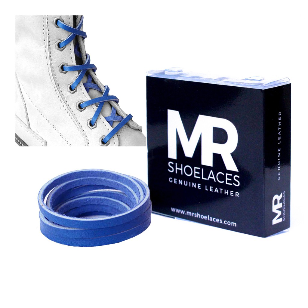 MR Shoelaces LR02 Blue (Biru) - Tali Sepatu Kulit 60cm 80cm 100cm 120cm 150cm - Premium Leather Shoelace