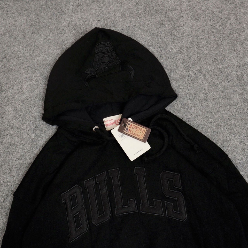 SWEATER HOODIE NBA CHICAGO BULLS FULLBLACK BY MITCHELL &amp; NESS PREMIUM FULLTAG &amp; LABEL