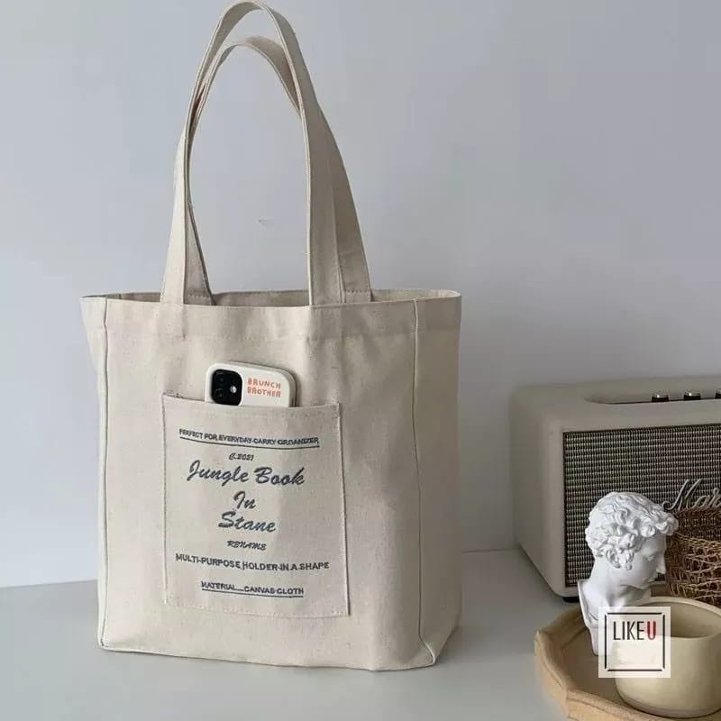 Tote Bag Kanvas Wanita Tas Tangan Kasual Wanita Gambar Jungle Book Tas Tote Tas Pantai Belanja Dapat Dipakai Kembali Katun Besar