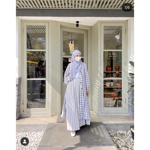 outer kotak tangan balon lengan panjang tunik muslim ukuran besar baju lengan panjang outer kotak