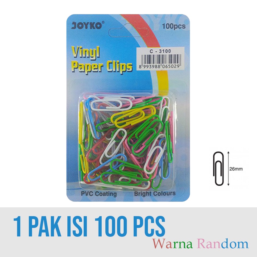 

Chilsoo Vinyl Paper Clip Joyko Warna Klip Kertas Warna C-3100 (100pcs)
