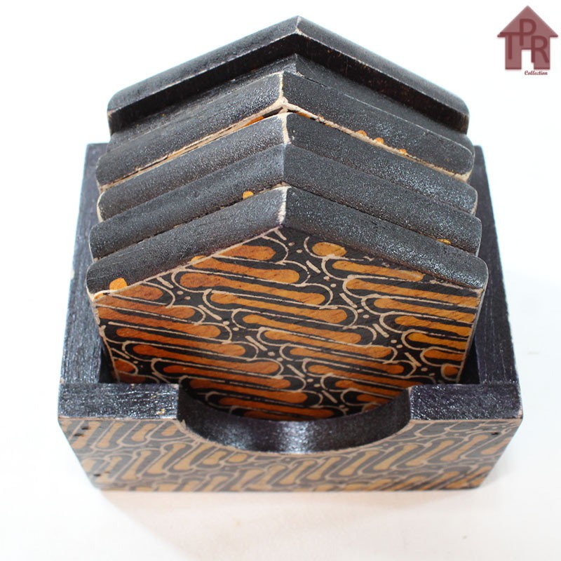 Coaster Kayu Batik / Tatakan Hexagonal Box D9 x 6pcs.