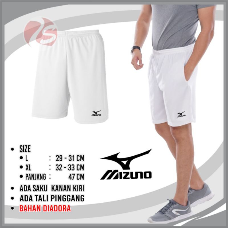 Celana pendek putih badminton tenis voli pingpong training pendek putih bulutangkis murah celana pendek pria bagus ada saku kanan kiri resleting bawahan olahraga pria short white kolor putih tes tni polisi celana polos putih kantong resleting celana pria-mizuno