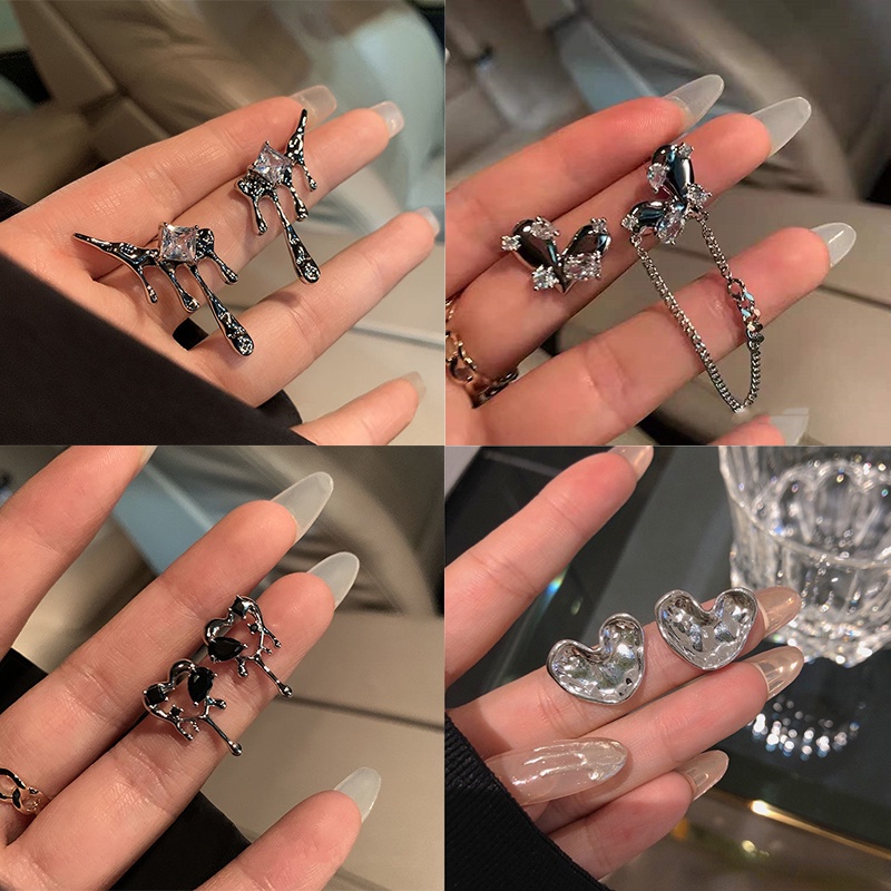 Anting Tusuk Gantung Desain Hatirumbai Warna Silver Gaya Punkhip Hop Untuk Wanita