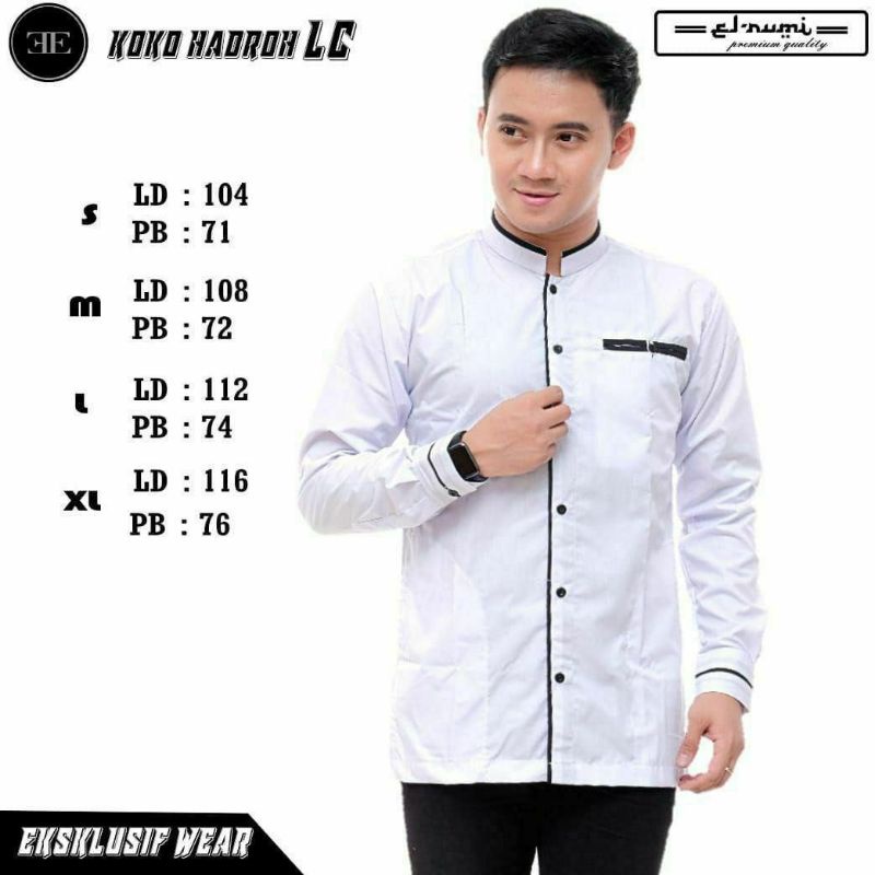 BAJU KOKO PRIA LENGAN PANJANG BAJU KOKO DEWASA PUTIH POLOS KOMBINASI BAJU MUSLIM HADROH TAQWA ELRUMI EL RUMI TOYOBO PREMIUM TERBARU-LC