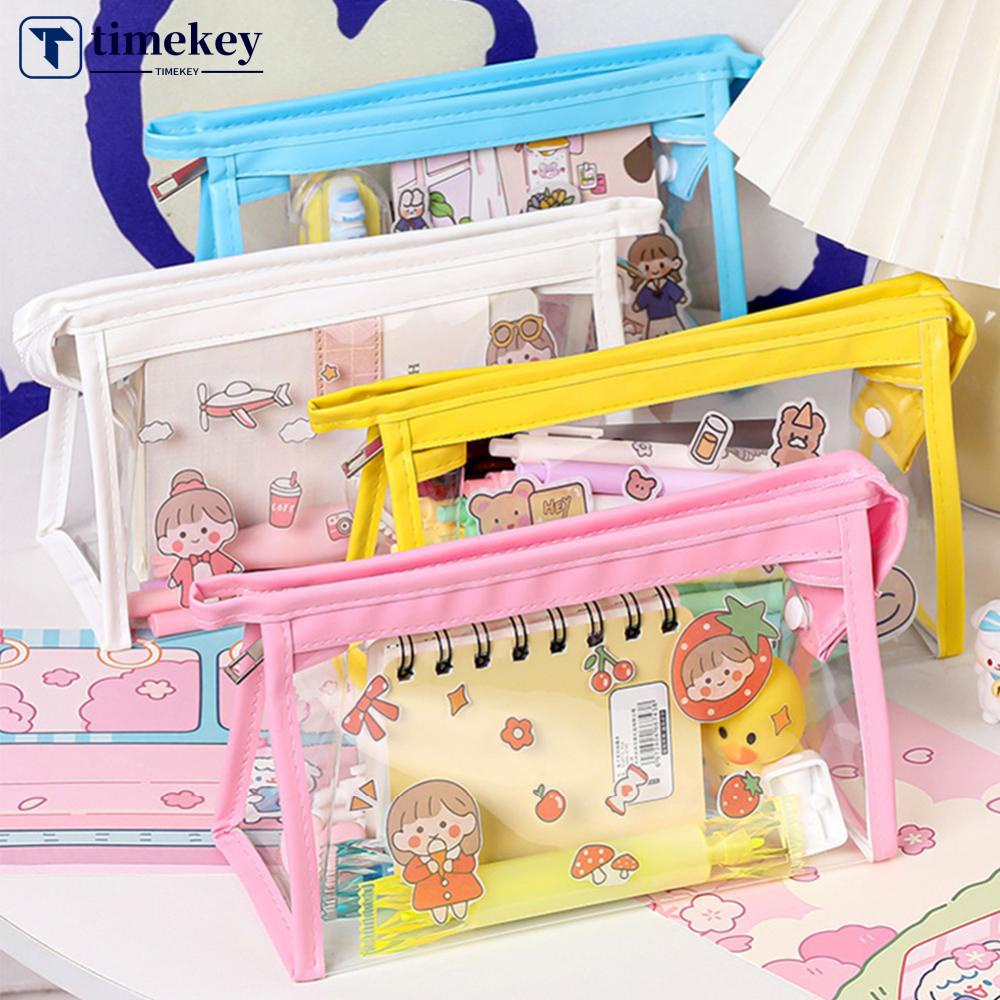 Timekey Tempat Pensil / Kosmetik / Makeup Bahan PVC Transparan Anti Air Kapasitas Besar N3O4