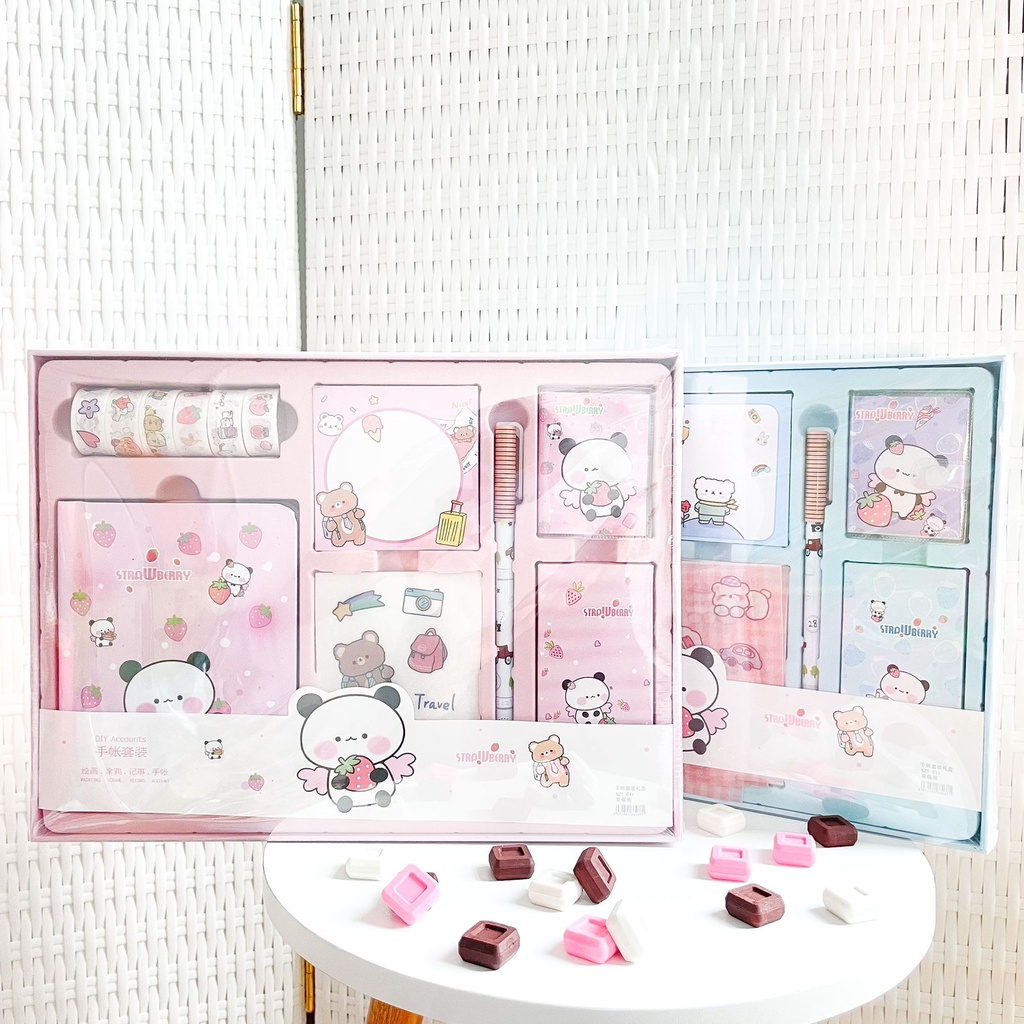 

PAKET JURNAL ALAT TULIS 7 IN 1 PANDA FREE HARD BOX MURAH UNIK GROSIR COD BERKUALITAS SOLATIP PULPEN STICKY NOTES BUKU