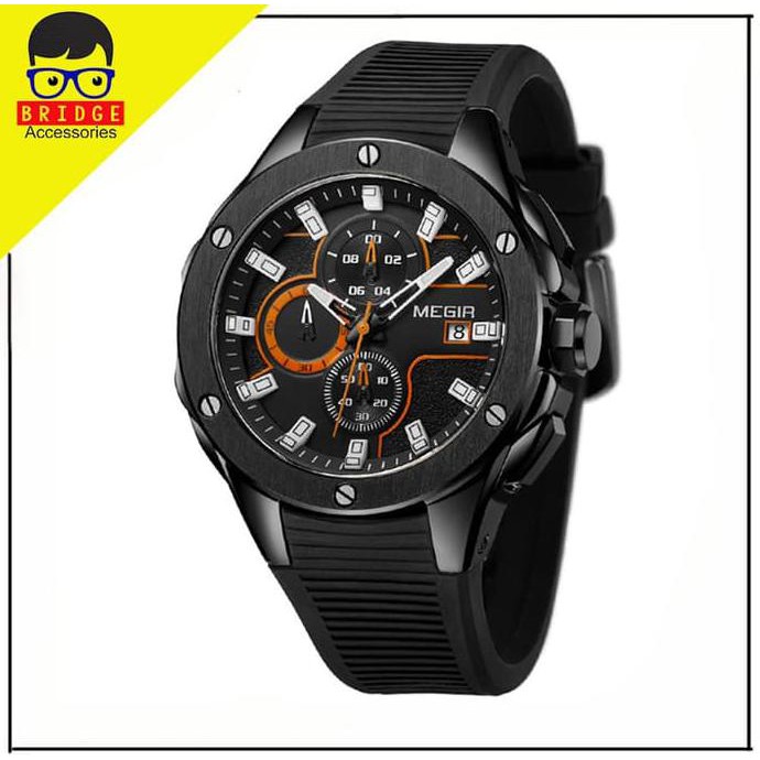 Original Megir 2053 Jam Tangan Pria Sport Watch Chronograph - Murah - Hitam
