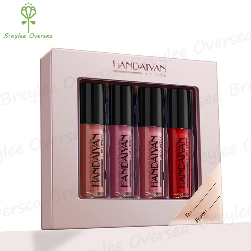 【Baru】handaiyan-Mate Liquid Lipstik Kit Makeup 4 Warna Kosmetik Makeup Tahan Air