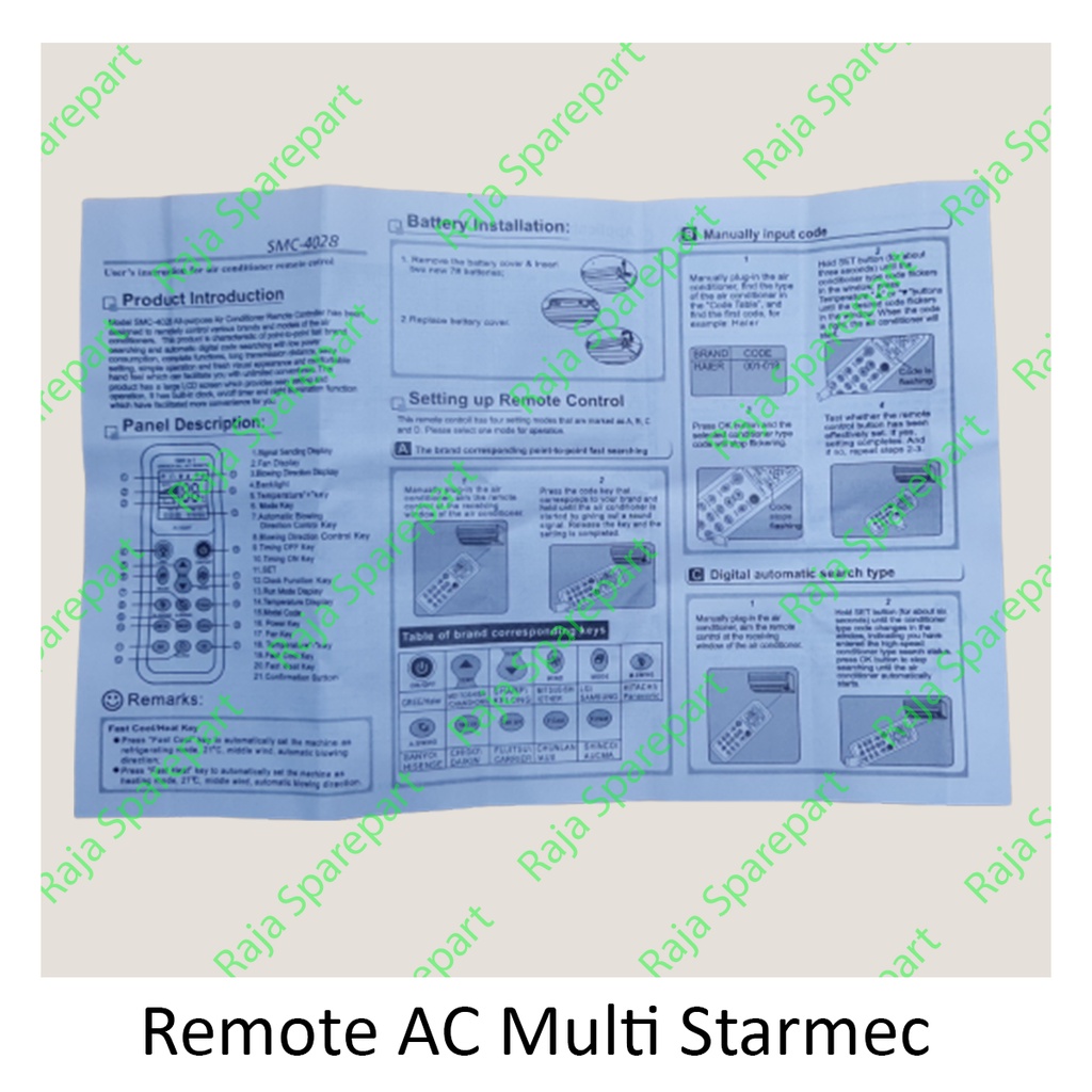 Remote AC Multi Universal 1000in1 Merk Starmec (RMS)