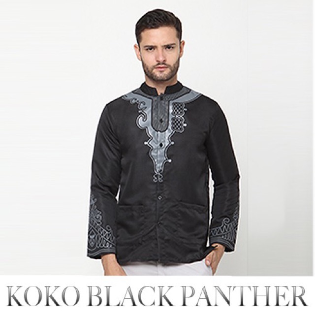 Okechuku Baju Koko Black Panther Pria Motif PRINTING 