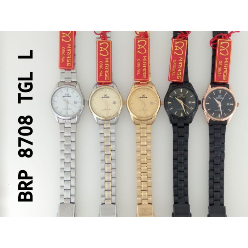 JAM TANGAN WANITA MIRAGE ORIGINAL RANTAI STAINLESS TANGGAL AKTIF WATER RESISTANT