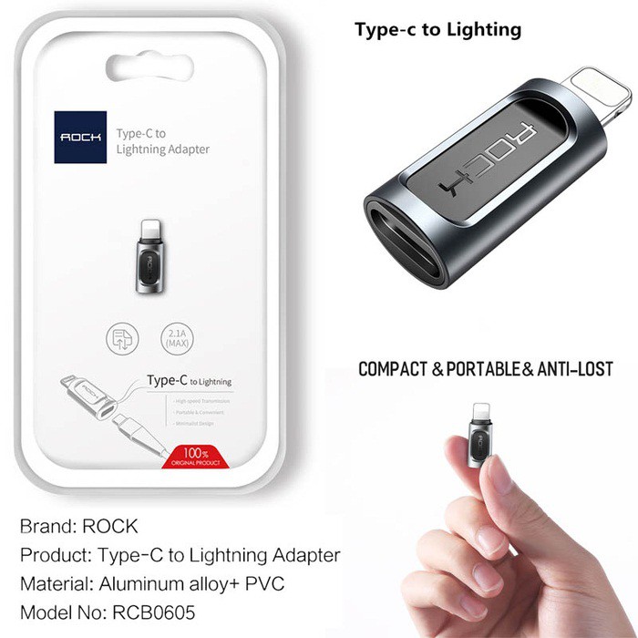 ROCK Type-C to Lightning Adapter Original100%Asli